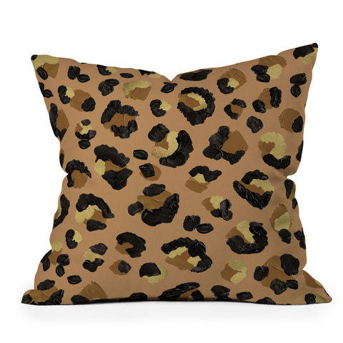 Cat Coquillette Leopard Print Neutral Gold Outdoor Throw Pillow