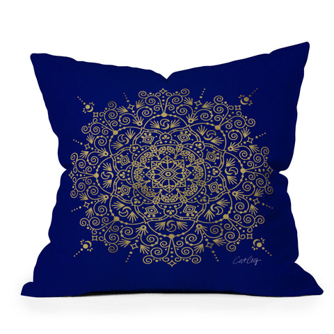 Cat Coquillette Moroccan Mandala Gold Navy Outdoor Throw Pillow