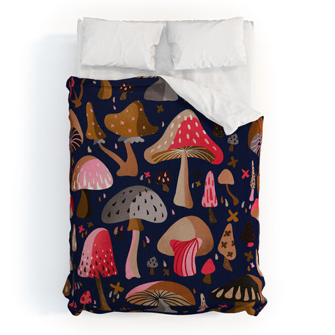 Cat Coquillette Mushroom Collection Navy Duvet Cover