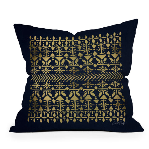 Cat Coquillette Norwegian Pattern Navy Gold Outdoor Throw Pillow