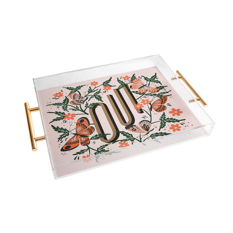 Cat Coquillette Oui Butterflies Coral Green Acrylic Tray