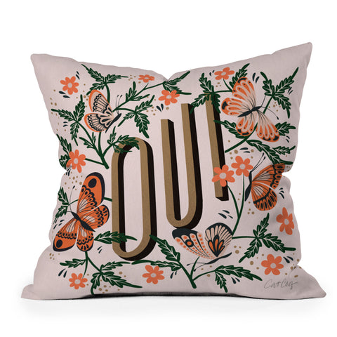 Cat Coquillette Oui Butterflies Coral Green Outdoor Throw Pillow