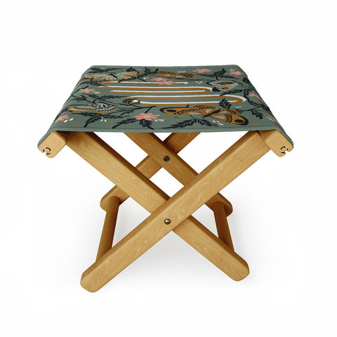 Cat Coquillette Oui Butterflies Mint Gold Folding Stool