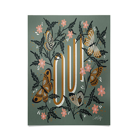 Cat Coquillette Oui Butterflies Mint Gold Poster