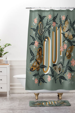 Cat Coquillette Oui Butterflies Mint Gold Shower Curtain And Mat