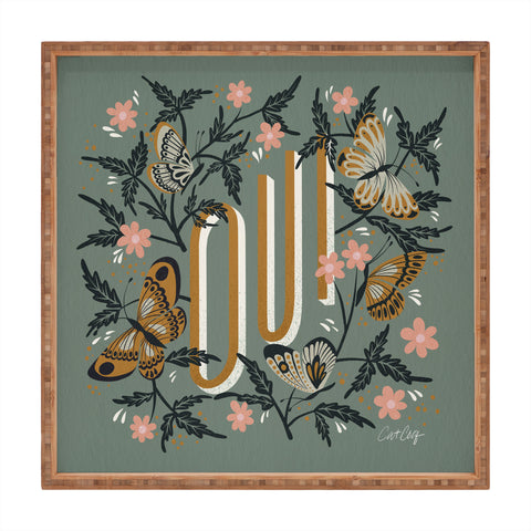 Cat Coquillette Oui Butterflies Mint Gold Square Tray