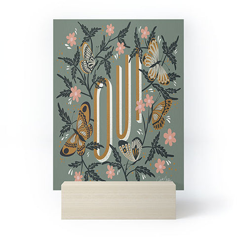 Cat Coquillette Oui Butterflies Mint Gold Mini Art Print