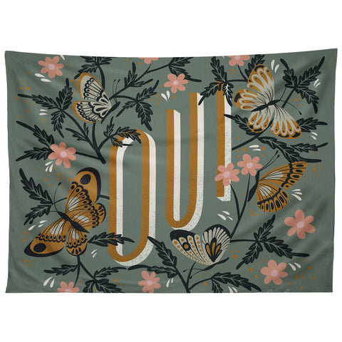 Cat Coquillette Oui Butterflies Mint Gold Tapestry