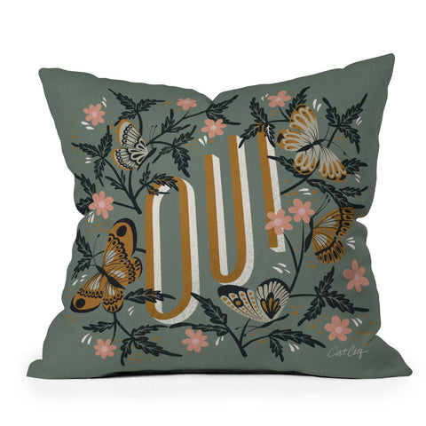 Cat Coquillette Oui Butterflies Mint Gold Outdoor Throw Pillow