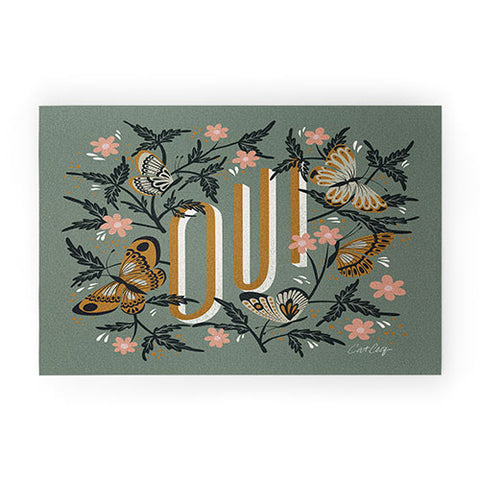 Cat Coquillette Oui Butterflies Mint Gold Welcome Mat
