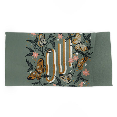 Cat Coquillette Oui Butterflies Mint Gold Beach Towel