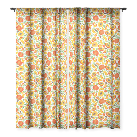 Cat Coquillette Peaches Green Leaves Sheer Window Curtain