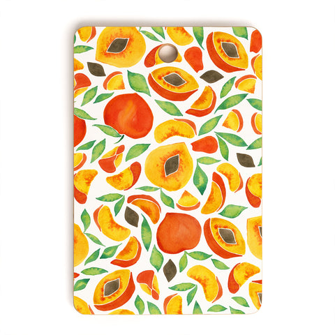 Cat Coquillette Peaches Green Leaves Cutting Board Rectangle