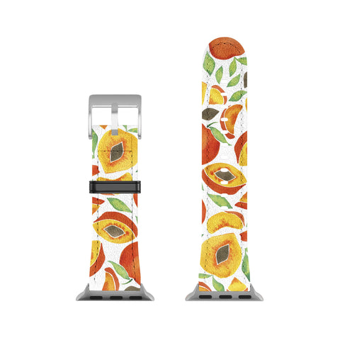 Cat Coquillette Peaches Green Leaves Apple Watch Band
