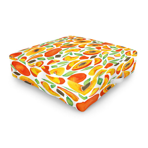 Cat Coquillette Peaches Green Leaves Outdoor Floor Cushion