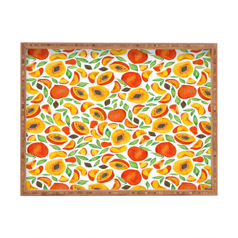 Cat Coquillette Peaches Green Leaves Rectangular Tray