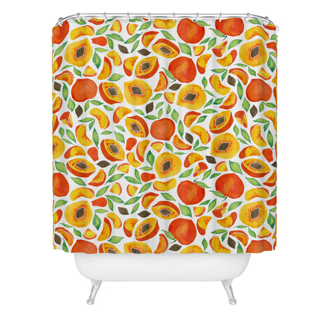 Cat Coquillette Peaches Green Leaves Shower Curtain
