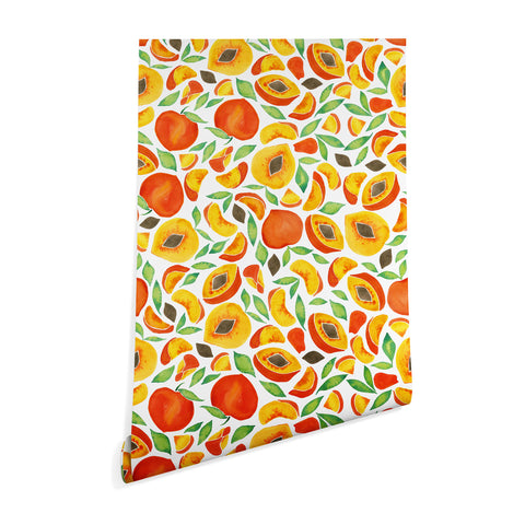 Cat Coquillette Peaches Green Leaves Wallpaper