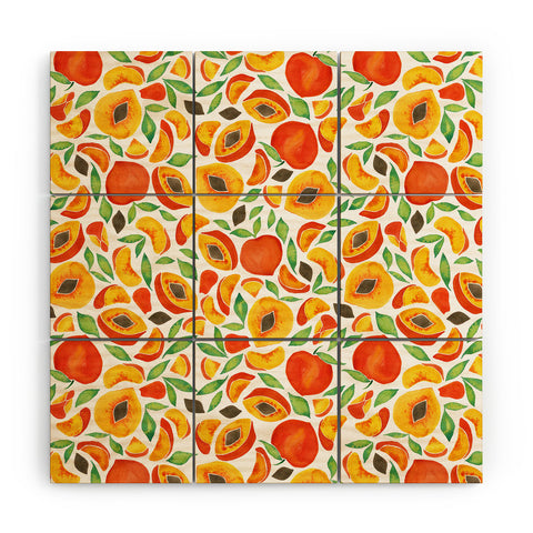 Cat Coquillette Peaches Green Leaves Wood Wall Mural