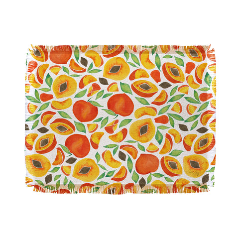Cat Coquillette Peaches Green Leaves Throw Blanket