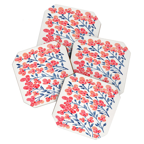 Cat Coquillette Pink Cherry Blossoms Coaster Set