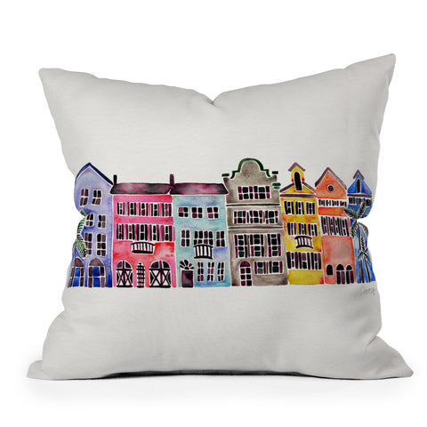 Cat Coquillette Rainbow Row Charleston Outdoor Throw Pillow