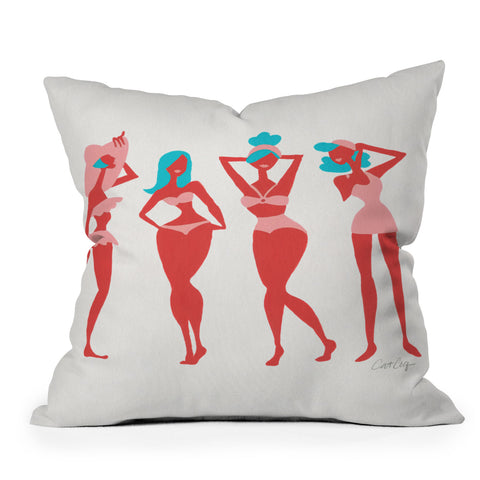 Cat Coquillette Retro Beach Bombshells Outdoor Throw Pillow
