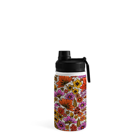 Cat Coquillette Retro Flower Power Pink Red Water Bottle