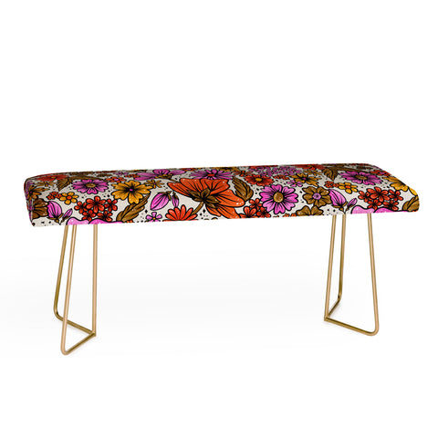 Cat Coquillette Retro Flower Power Pink Red Bench