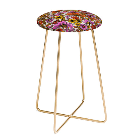 Cat Coquillette Retro Flower Power Pink Red Counter Stool