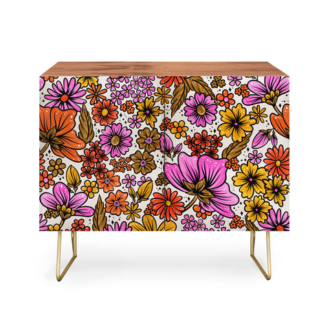 Cat Coquillette Retro Flower Power Pink Red Credenza