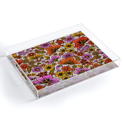 Cat Coquillette Retro Flower Power Pink Red Acrylic Tray
