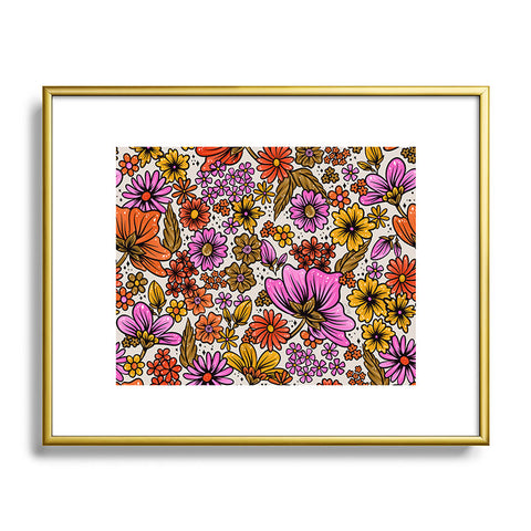 Cat Coquillette Retro Flower Power Pink Red Metal Framed Art Print