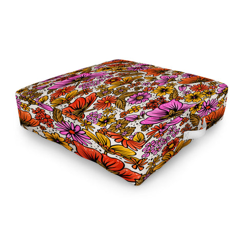 Cat Coquillette Retro Flower Power Pink Red Outdoor Floor Cushion