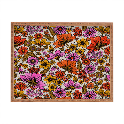 Cat Coquillette Retro Flower Power Pink Red Rectangular Tray