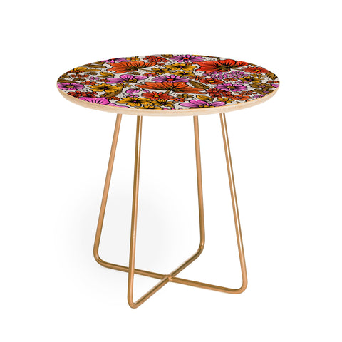 Cat Coquillette Retro Flower Power Pink Red Round Side Table