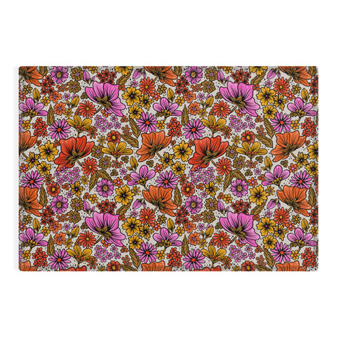 Cat Coquillette Retro Flower Power Pink Red Outdoor Rug