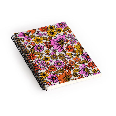 Cat Coquillette Retro Flower Power Pink Red Spiral Notebook