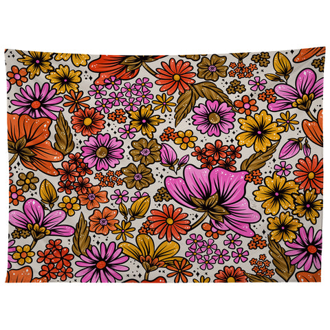 Cat Coquillette Retro Flower Power Pink Red Tapestry