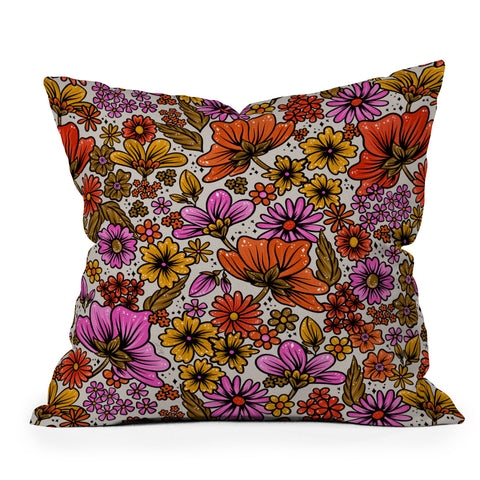 Cat Coquillette Retro Flower Power Pink Red Outdoor Throw Pillow