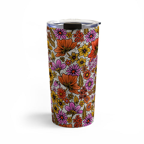 Cat Coquillette Retro Flower Power Pink Red Travel Mug
