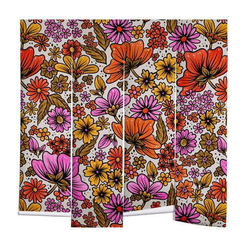 Cat Coquillette Retro Flower Power Pink Red Wall Mural