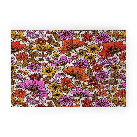 Cat Coquillette Retro Flower Power Pink Red Welcome Mat