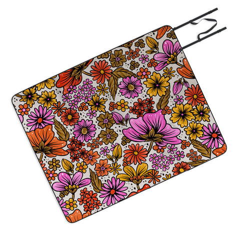 Cat Coquillette Retro Flower Power Pink Red Picnic Blanket