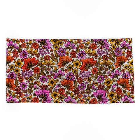 Cat Coquillette Retro Flower Power Pink Red Beach Towel