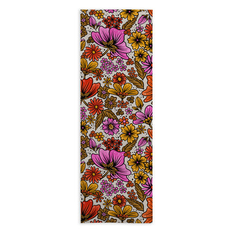 Cat Coquillette Retro Flower Power Pink Red Yoga Towel