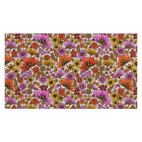 Cat Coquillette Retro Flower Power Pink Red Tablecloth