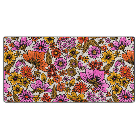 Cat Coquillette Retro Flower Power Pink Red Desk Mat