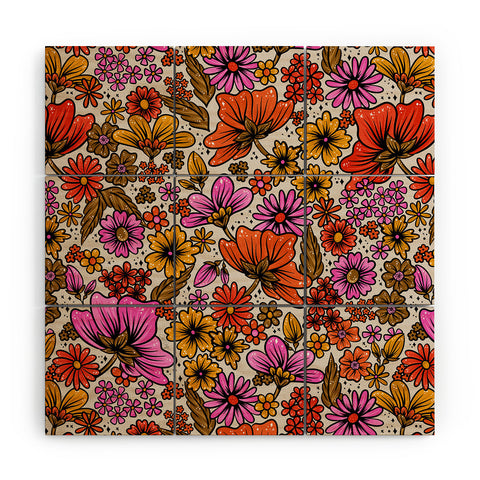 Cat Coquillette Retro Flower Power Pink Red Wood Wall Mural