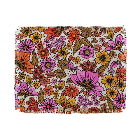 Cat Coquillette Retro Flower Power Pink Red Throw Blanket